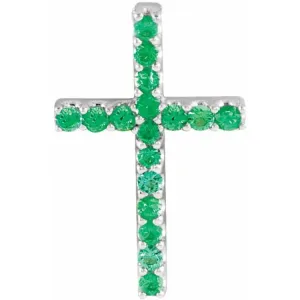 Platinum Natural Emerald Petite Cross Pendant