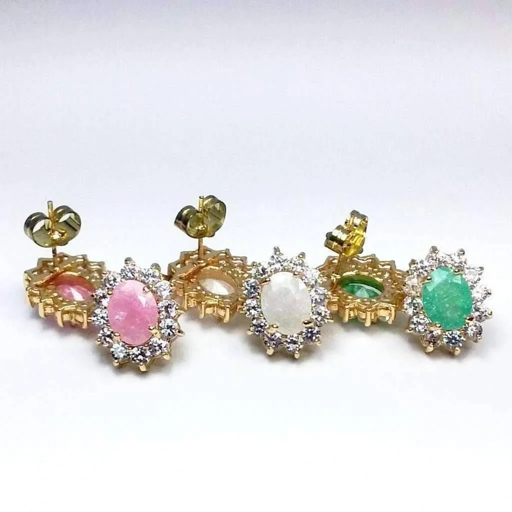 Polished Pastel Druzy Quartz & CZ Stud Earrings - Your Choice of Color