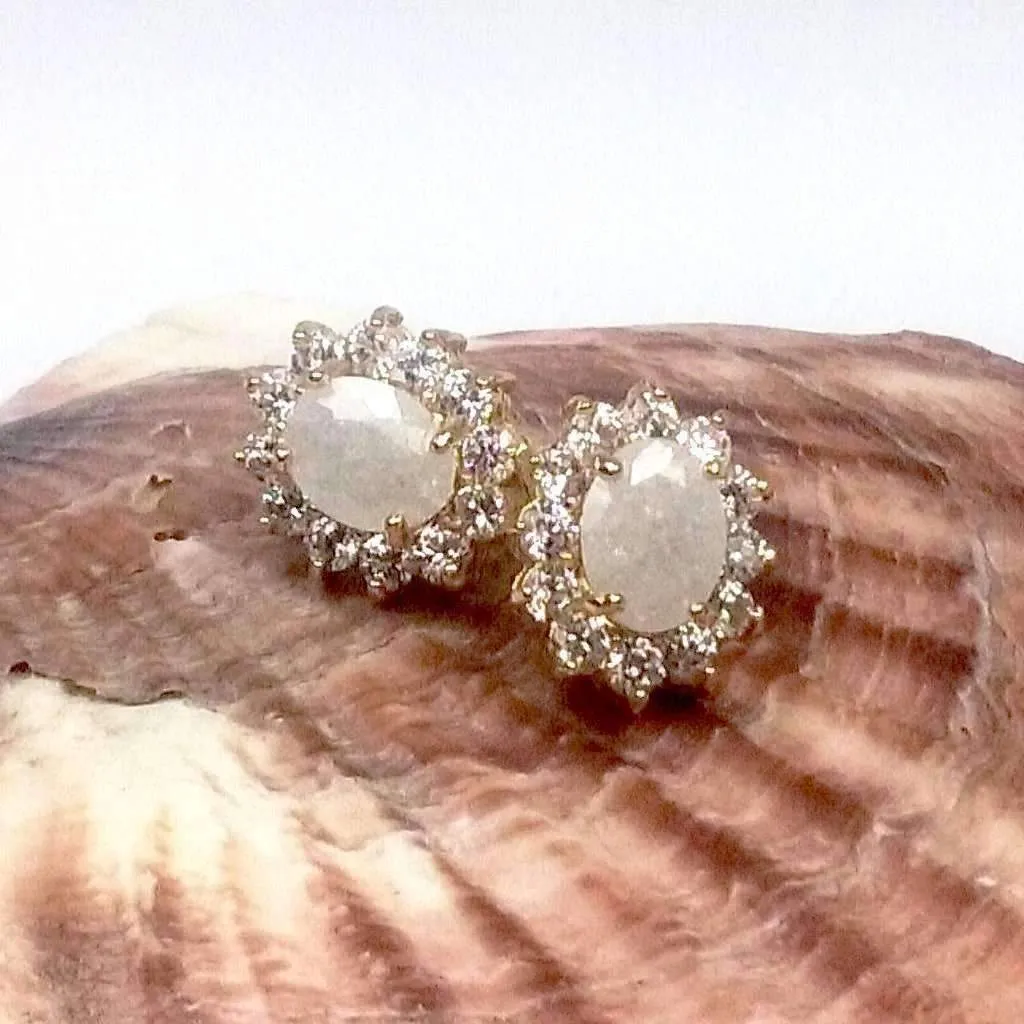 Polished Pastel Druzy Quartz & CZ Stud Earrings - Your Choice of Color