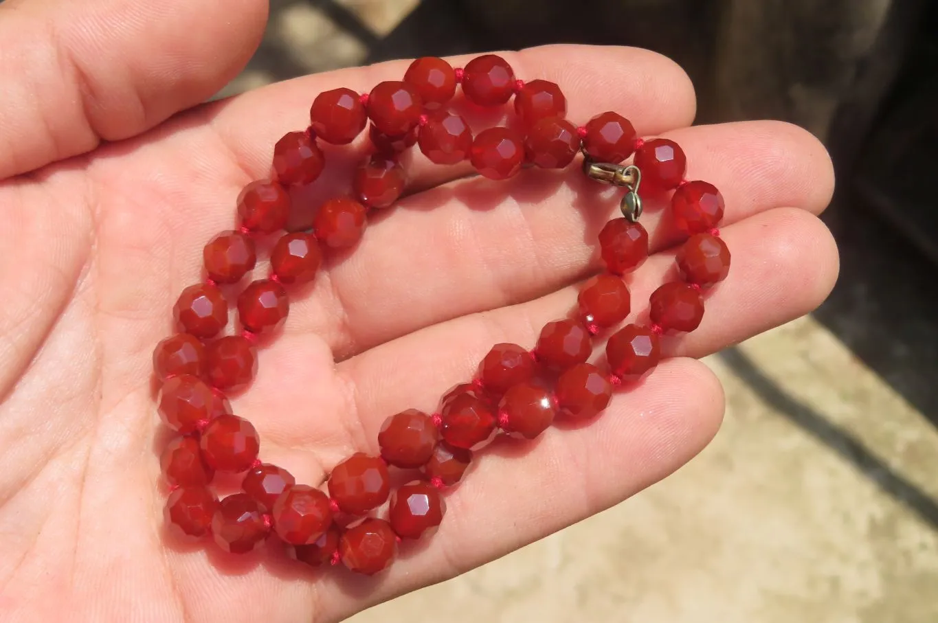 Polished Red Agate Faceted Beaded Necklace - Sold Per Item - From Brazil