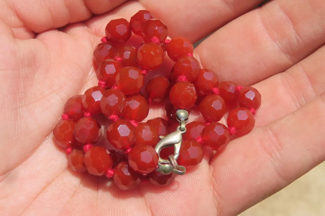 Polished Red Agate Faceted Beaded Necklace - Sold Per Item - From Brazil