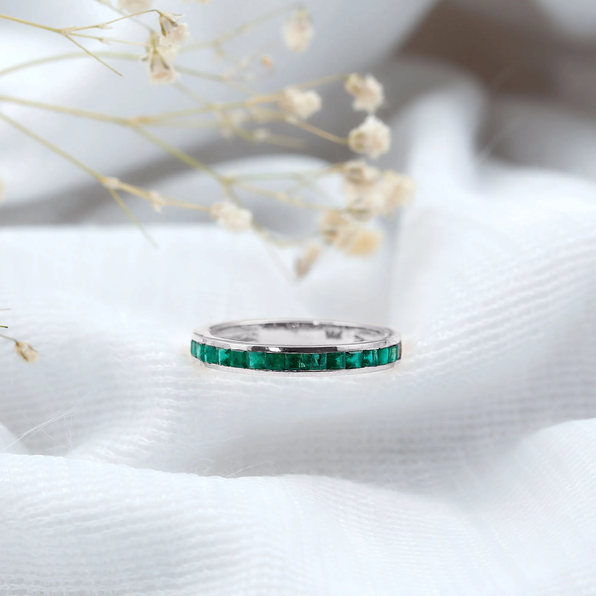 Princess Cut Emerald Half Eternity Ring