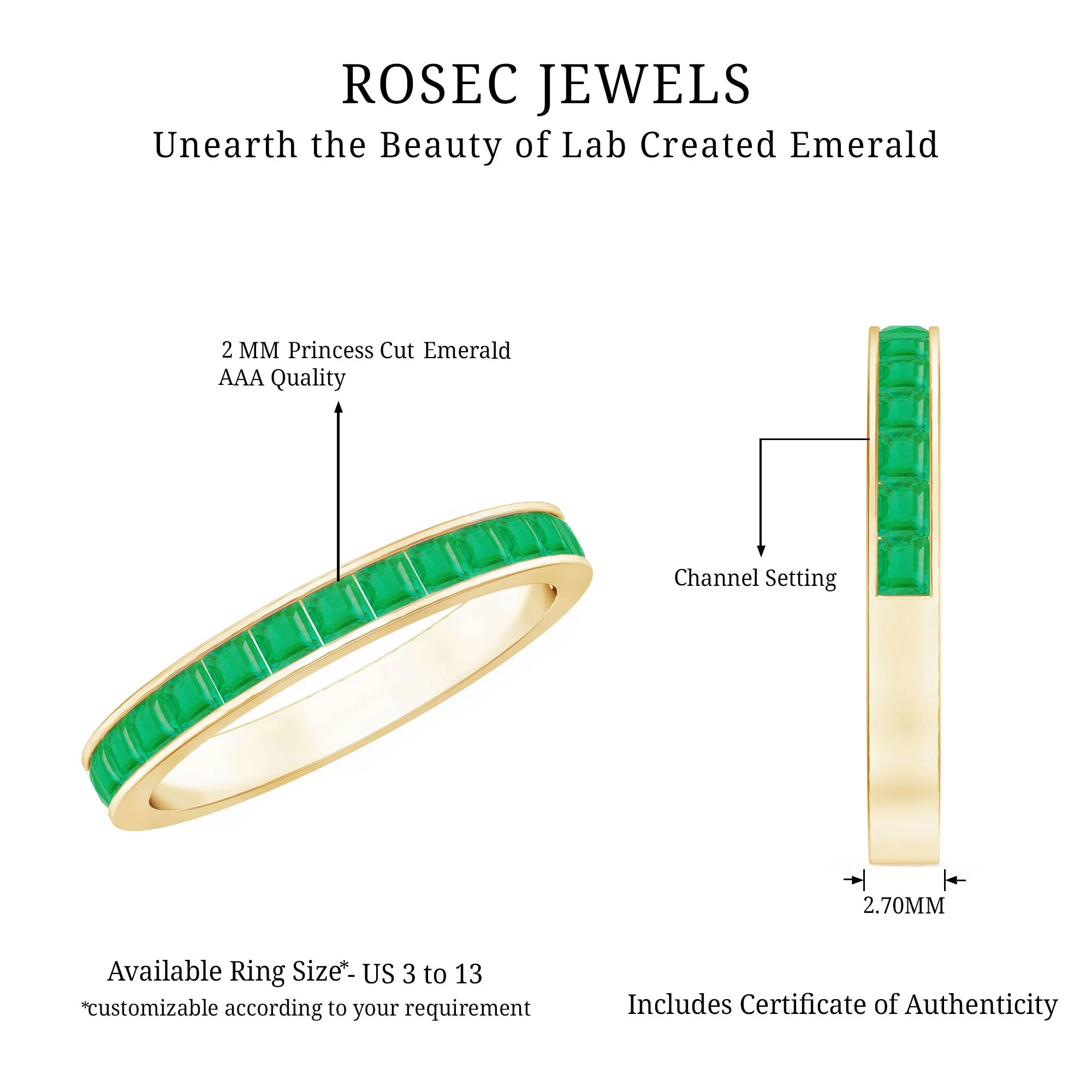 Princess Cut Emerald Half Eternity Ring