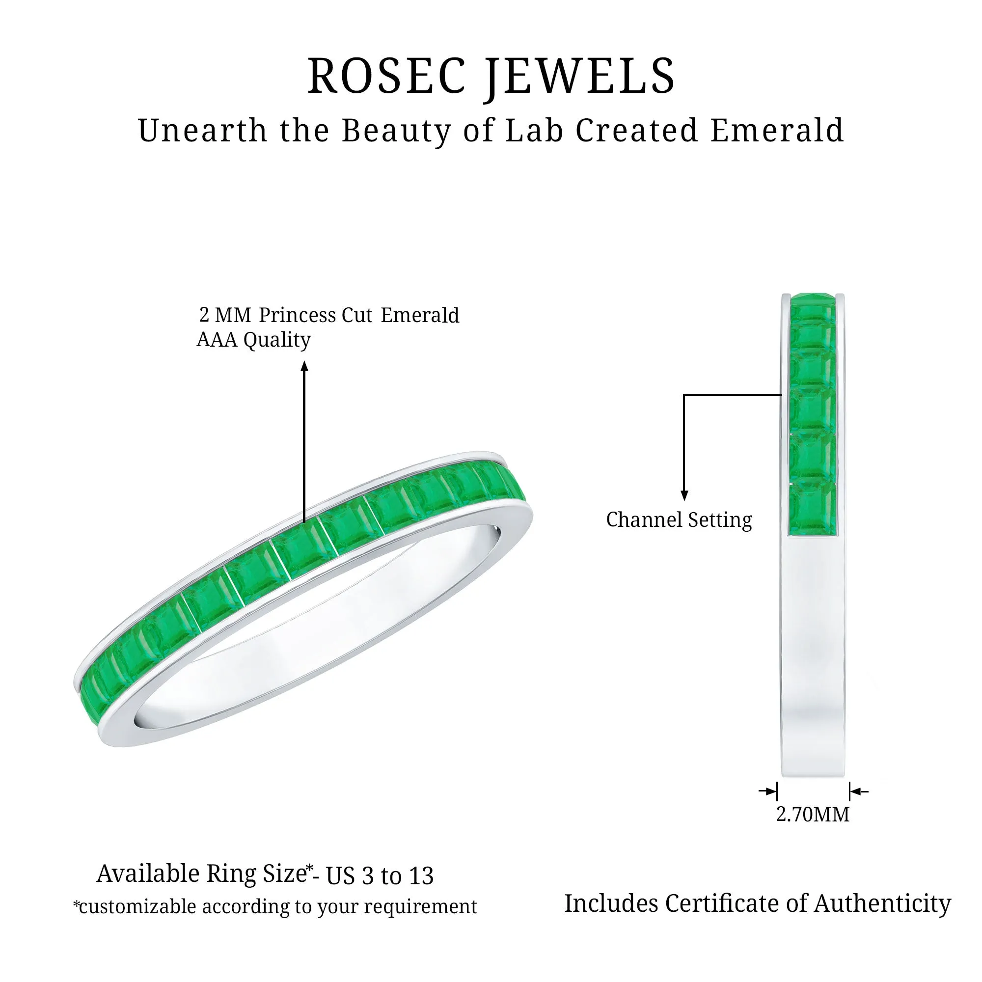 Princess Cut Emerald Half Eternity Ring