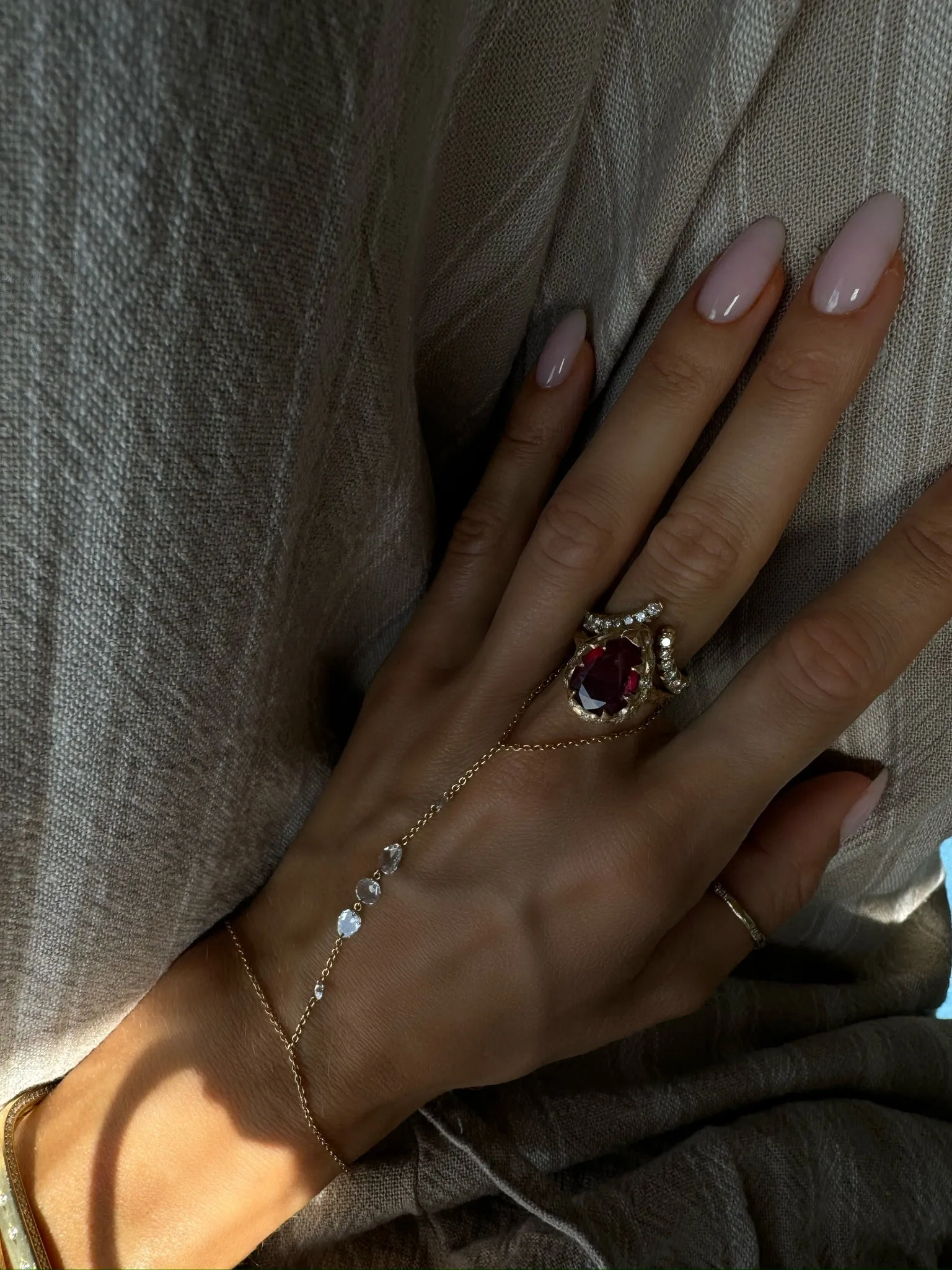 Queen Water Drop Ruby Ring with Sprinkled Diamonds