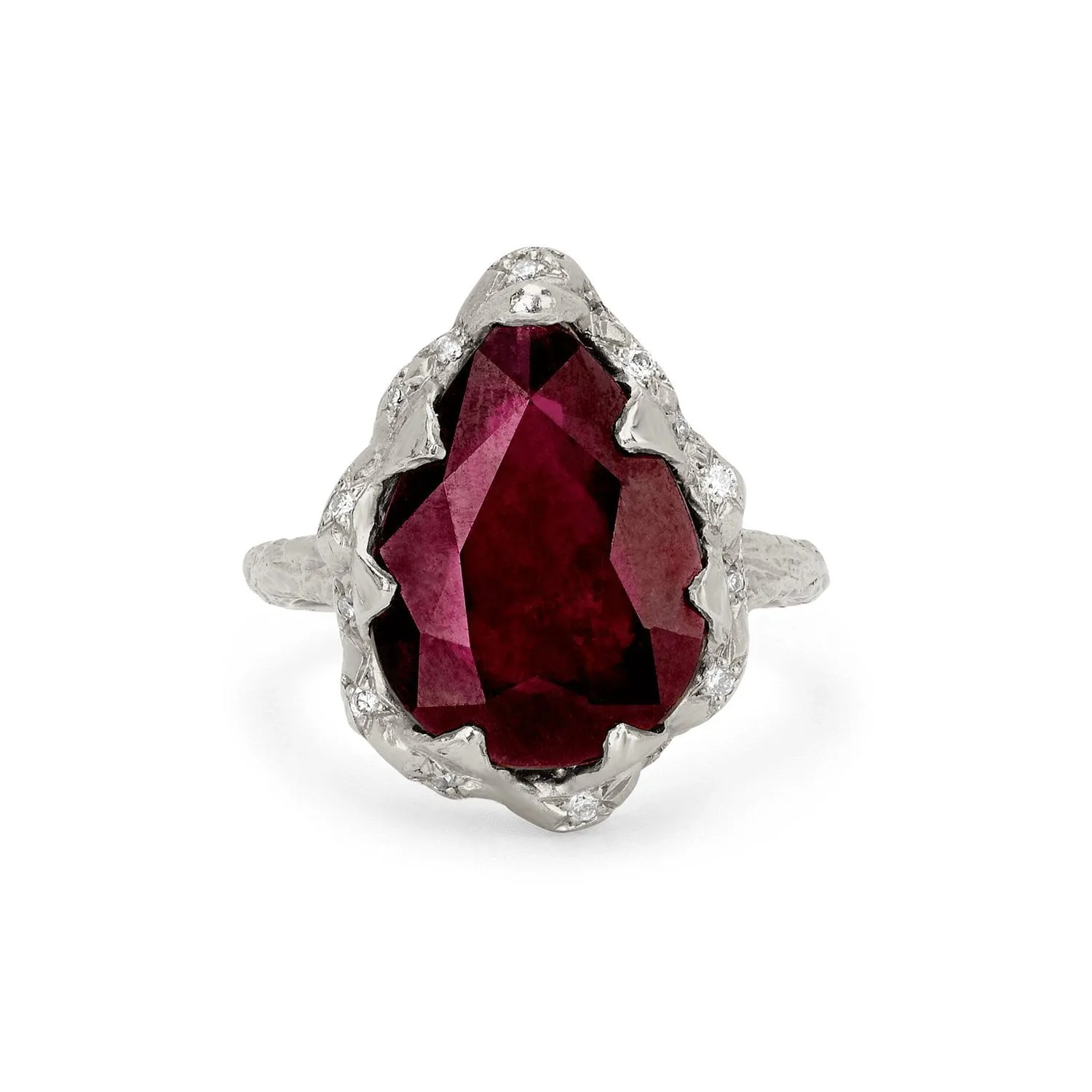 Queen Water Drop Ruby Ring with Sprinkled Diamonds