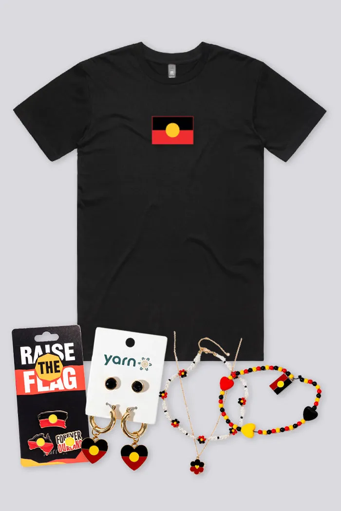 "Raise the Flag" Aboriginal Flag (Small) Black Women's T-Shirt Boxed Bundle 2