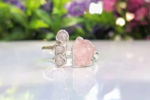 Raw Morganite and diamond ring