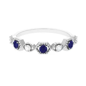 Real Blue Sapphire and Diamond Half Eternity Ring