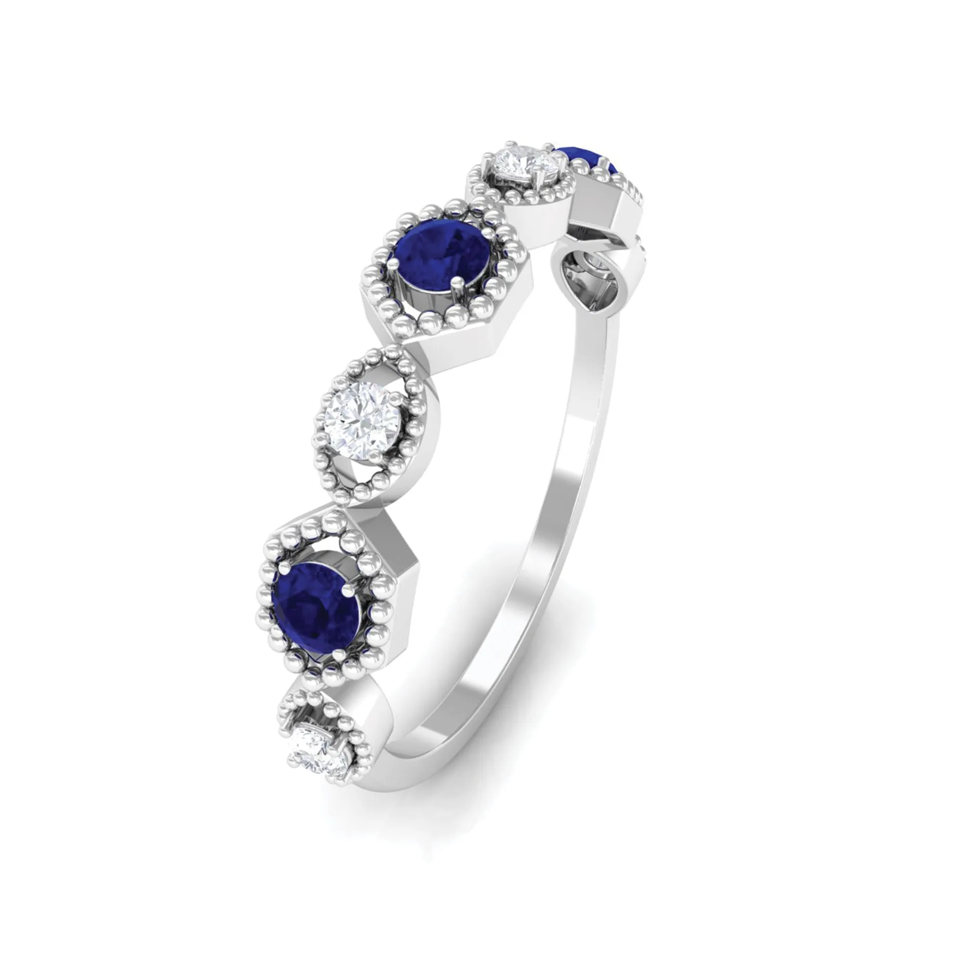 Real Blue Sapphire and Diamond Half Eternity Ring