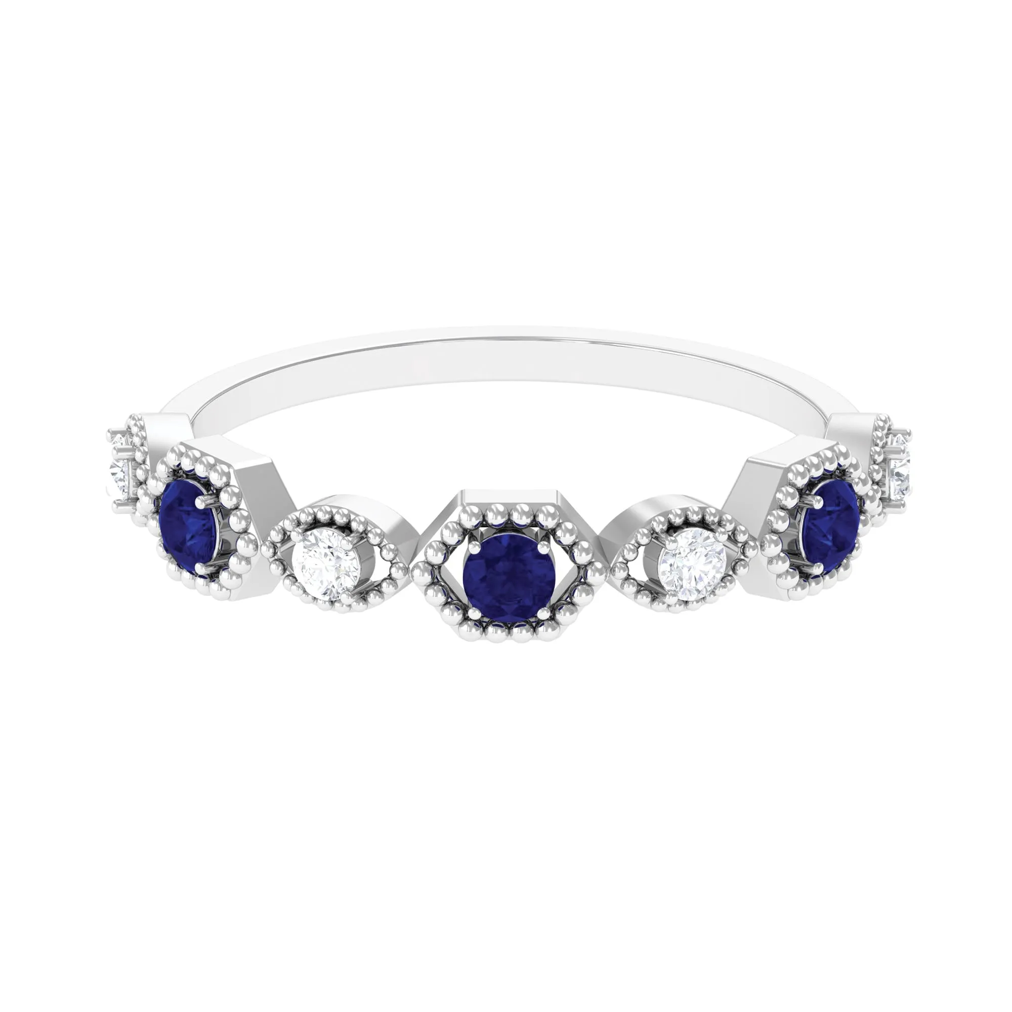 Real Blue Sapphire and Diamond Half Eternity Ring