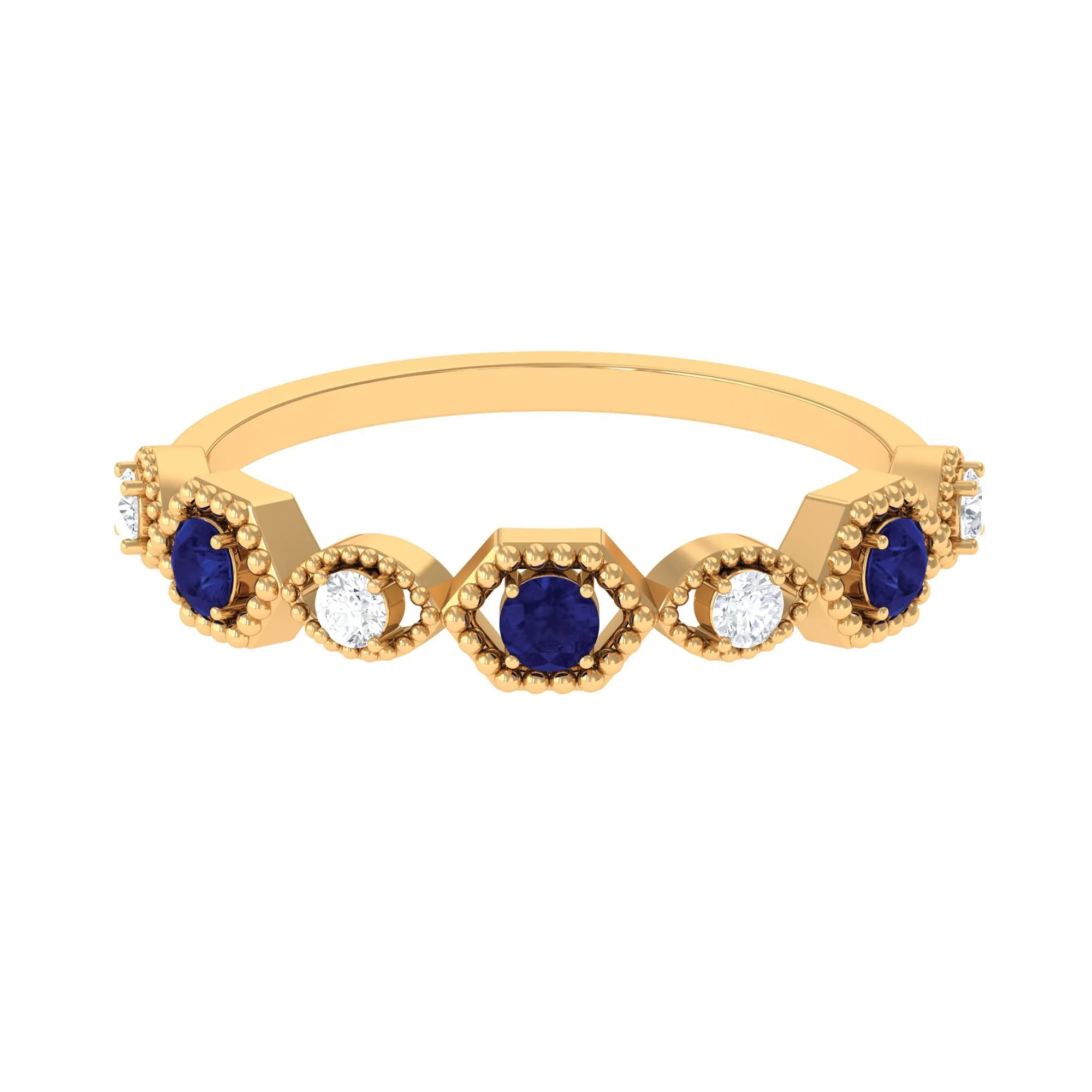 Real Blue Sapphire and Diamond Half Eternity Ring