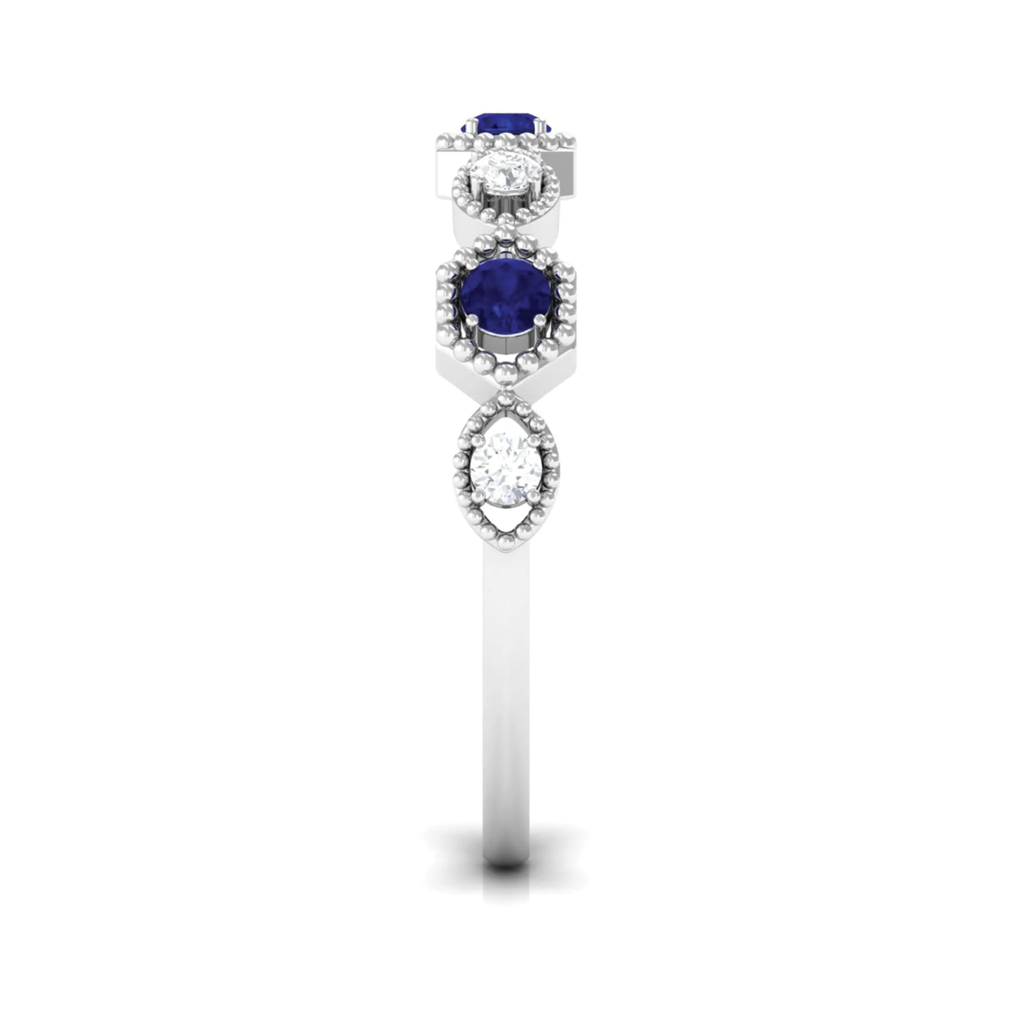 Real Blue Sapphire and Diamond Half Eternity Ring