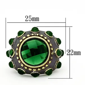 Reverse Two-Tone Brass Ring with Synthetic Synthetic Glass in Emerald for Women Style LOA881