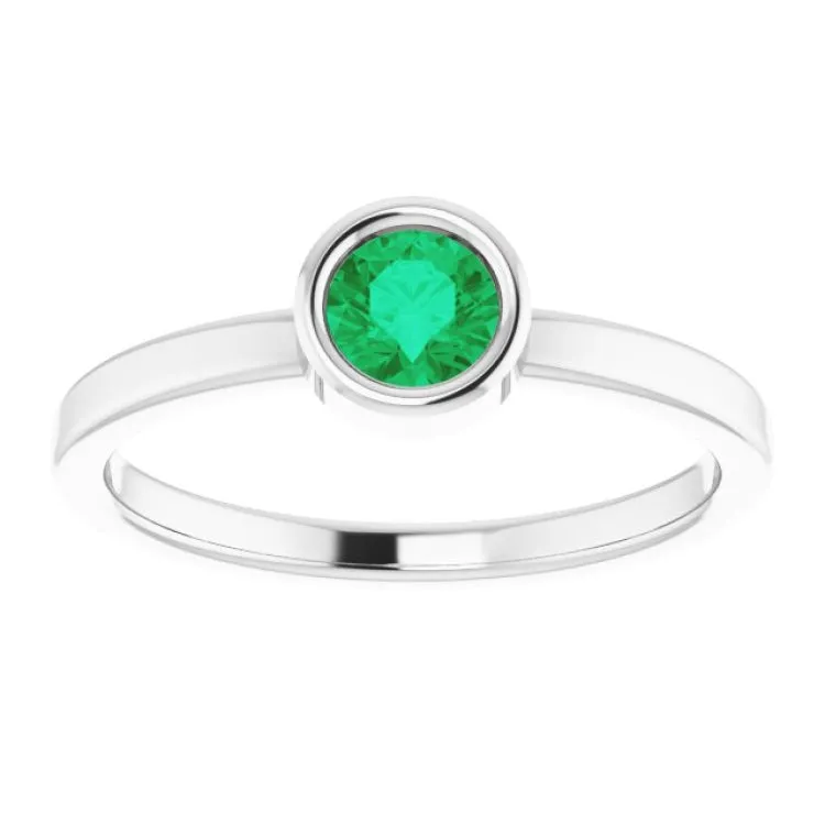 Rhodium-Plated Sterling Silver 4.5 mm Natural Emerald Ring