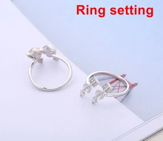 Ring Setting Blank 6mm 1pc 1.7g 925 Sterling Silver Adjustable CZ Semi Mount Round Shape Base for 2 Pearls Beads Wholesale Available