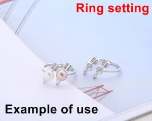 Ring Setting Blank 6mm 1pc 1.7g 925 Sterling Silver Adjustable CZ Semi Mount Round Shape Base for 2 Pearls Beads Wholesale Available