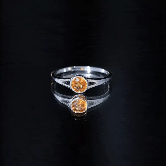 Round Orange Sapphire Solitaire Promise Ring in Bezel Setting