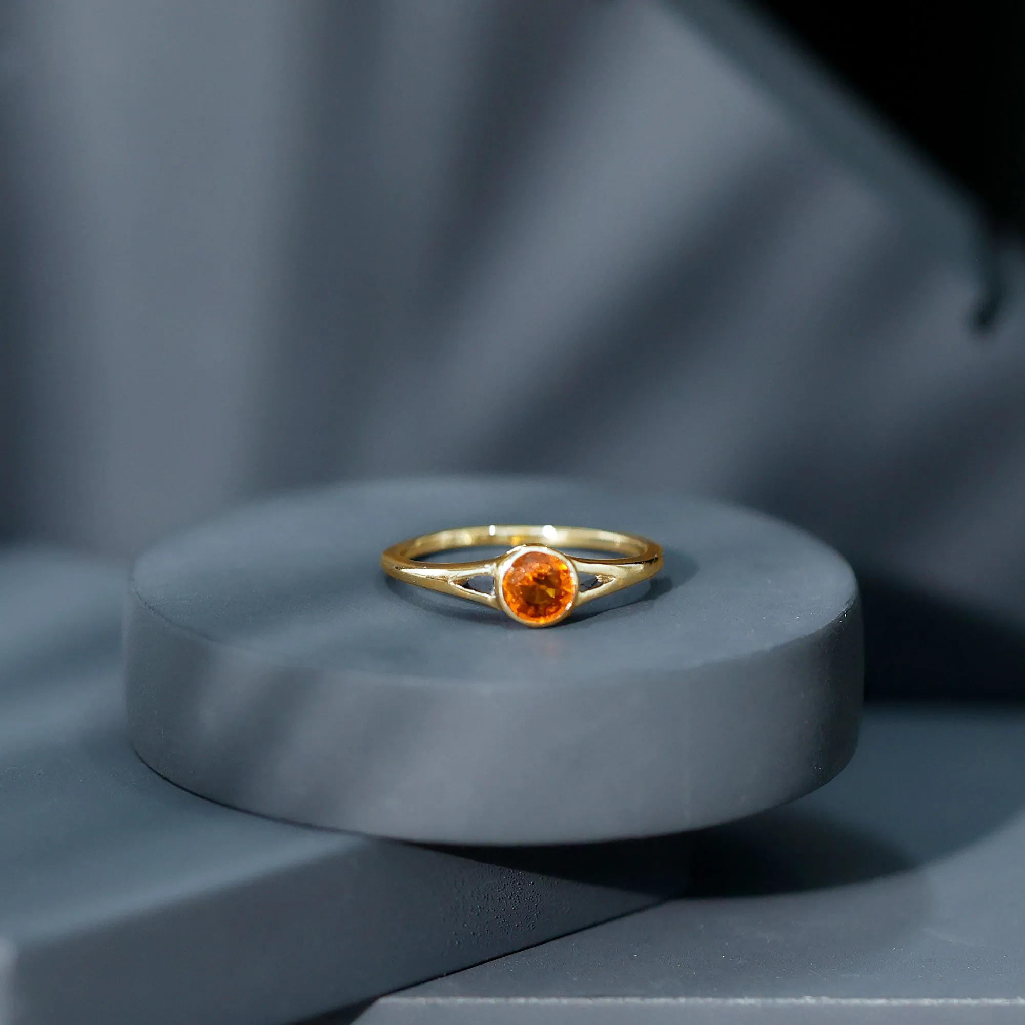 Round Orange Sapphire Solitaire Promise Ring in Bezel Setting