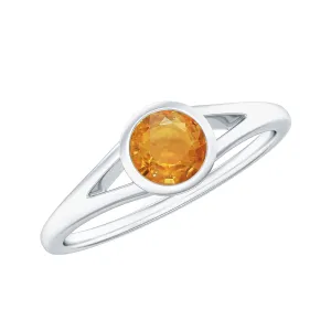 Round Orange Sapphire Solitaire Promise Ring in Bezel Setting