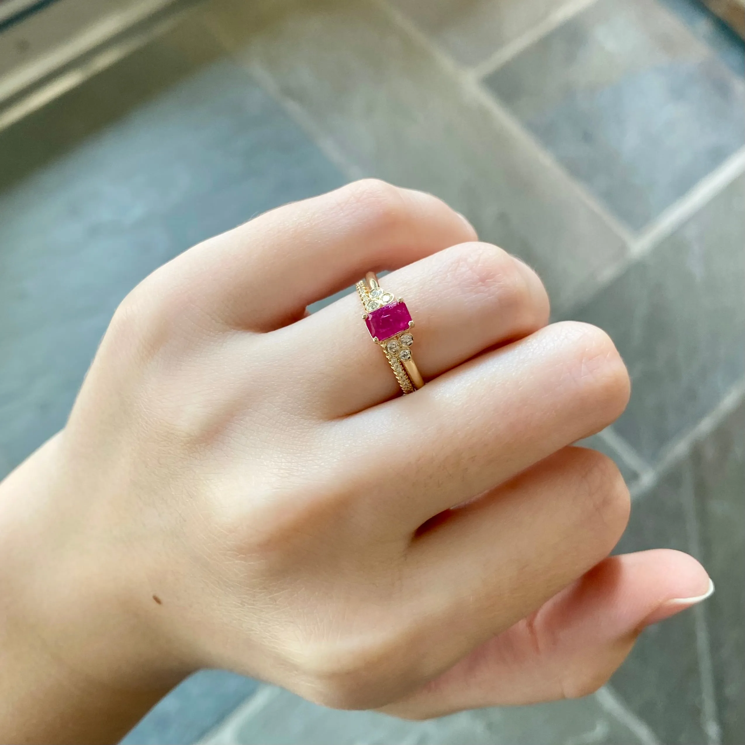 Ruby with Diamond Trio Ring