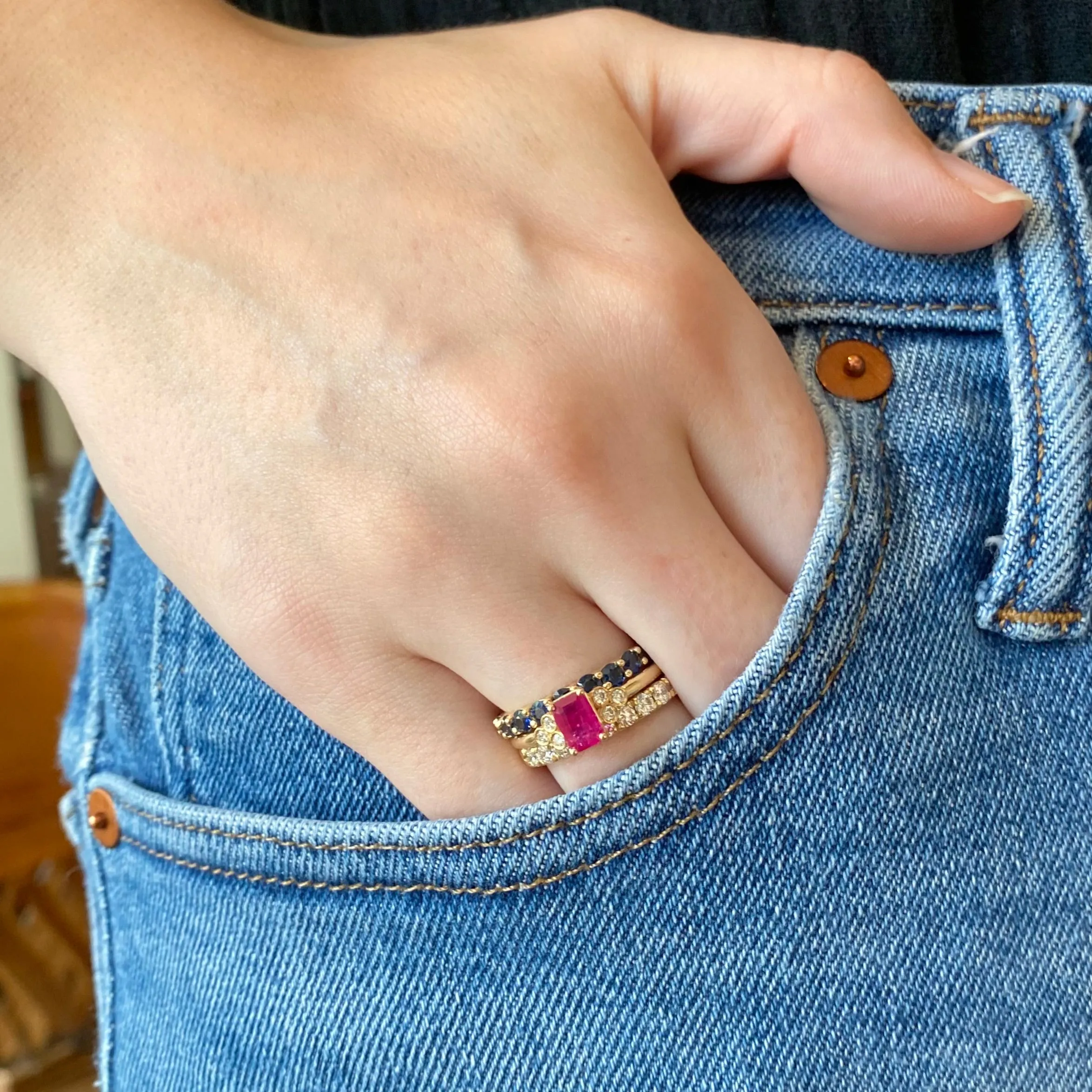 Ruby with Diamond Trio Ring