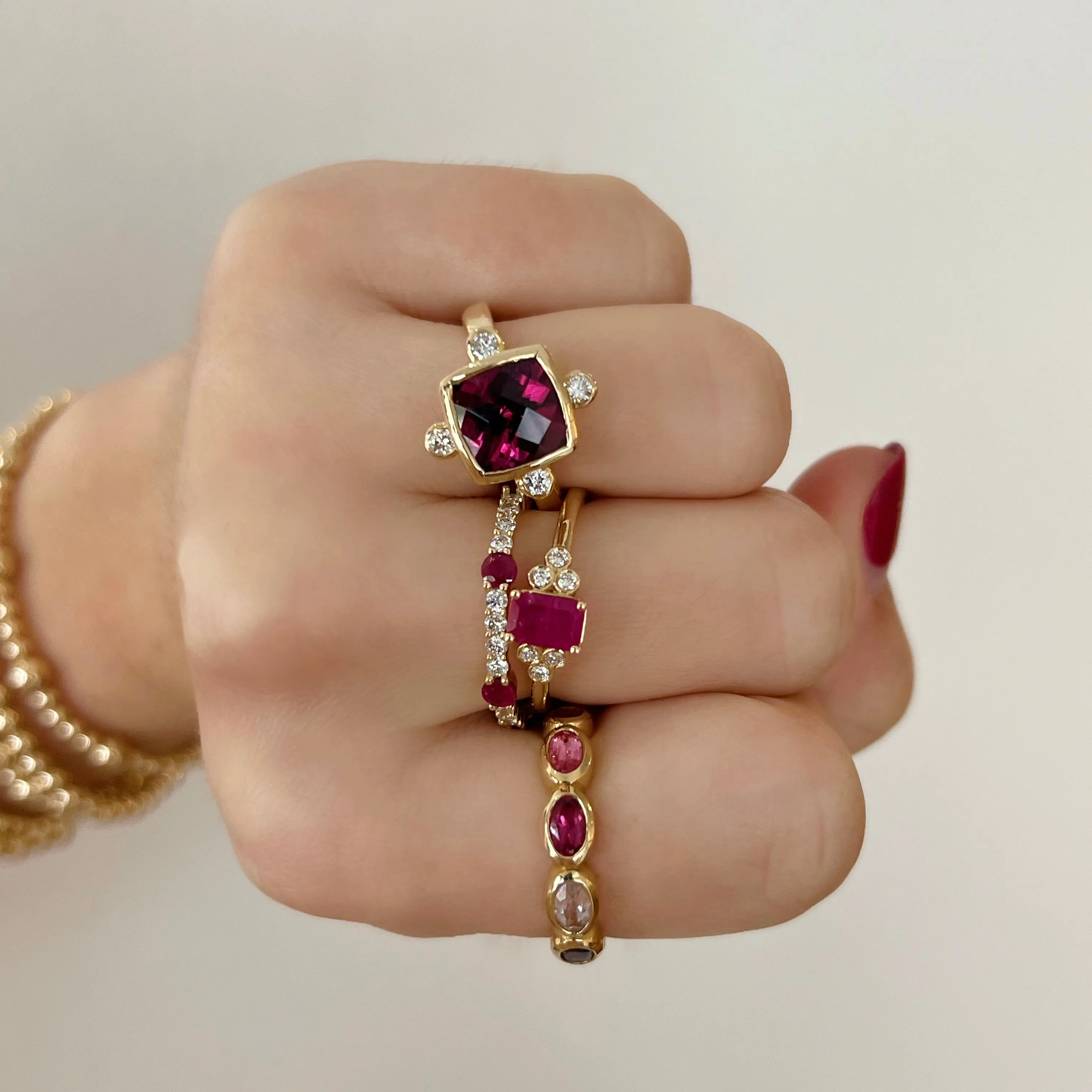 Ruby with Diamond Trio Ring