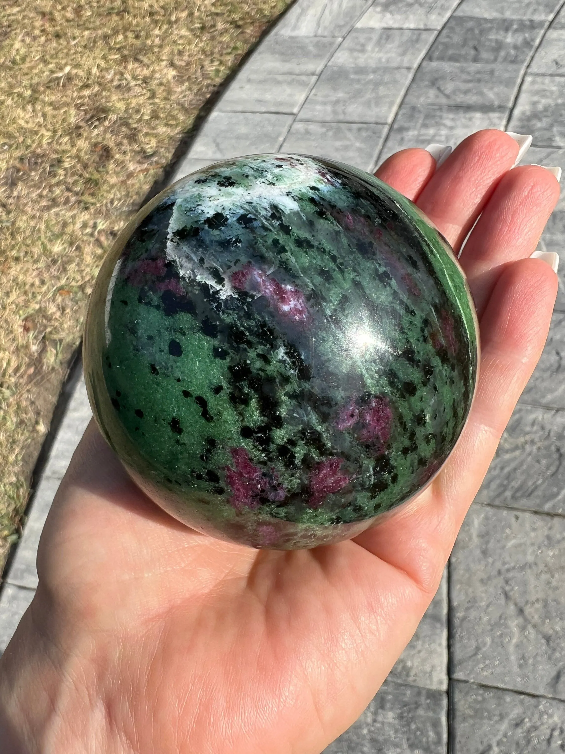 Ruby zoisite sphere 1lb 7oz 76mm