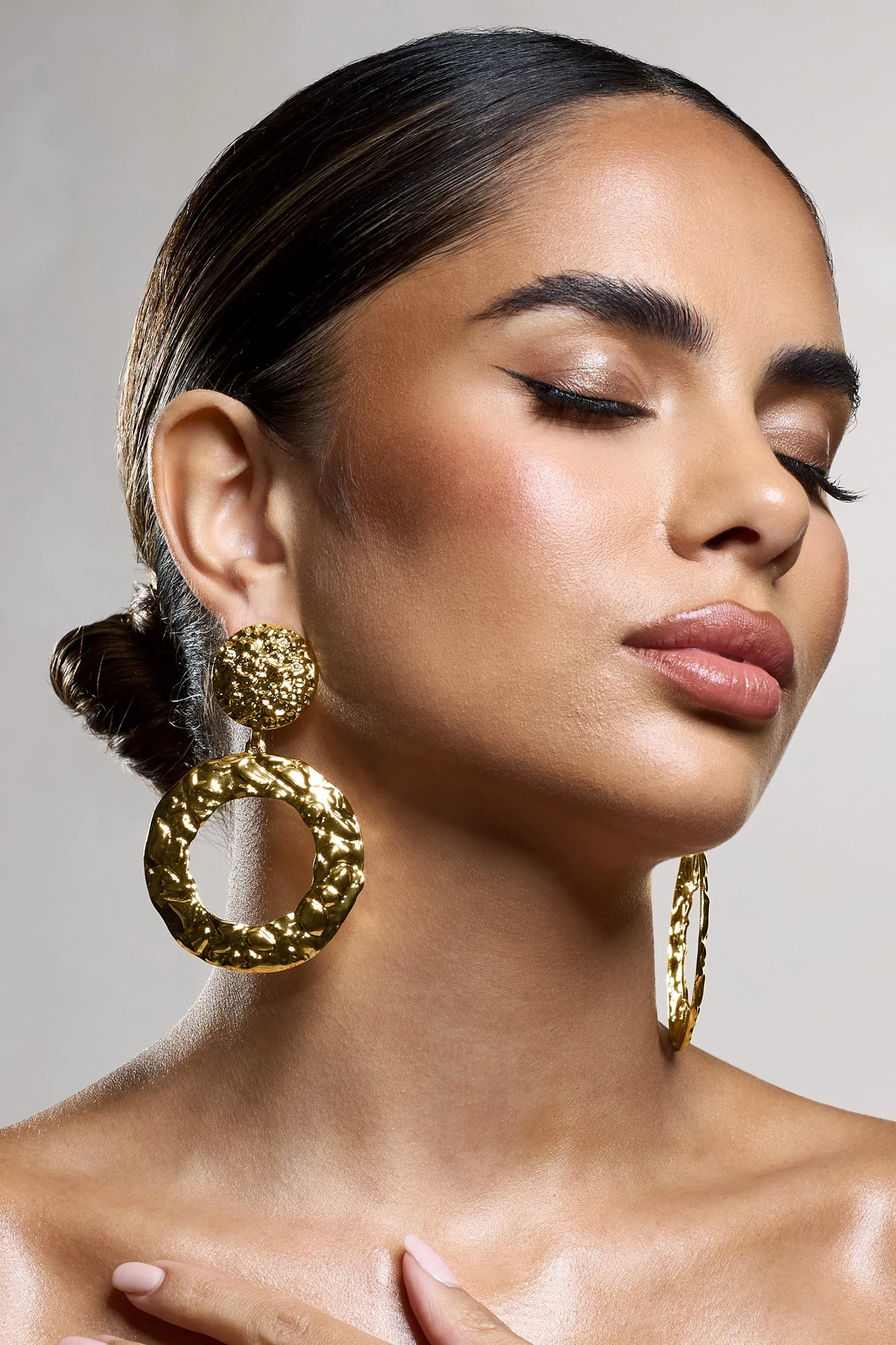 Seville | Gold Textured Statement Drop Earrings