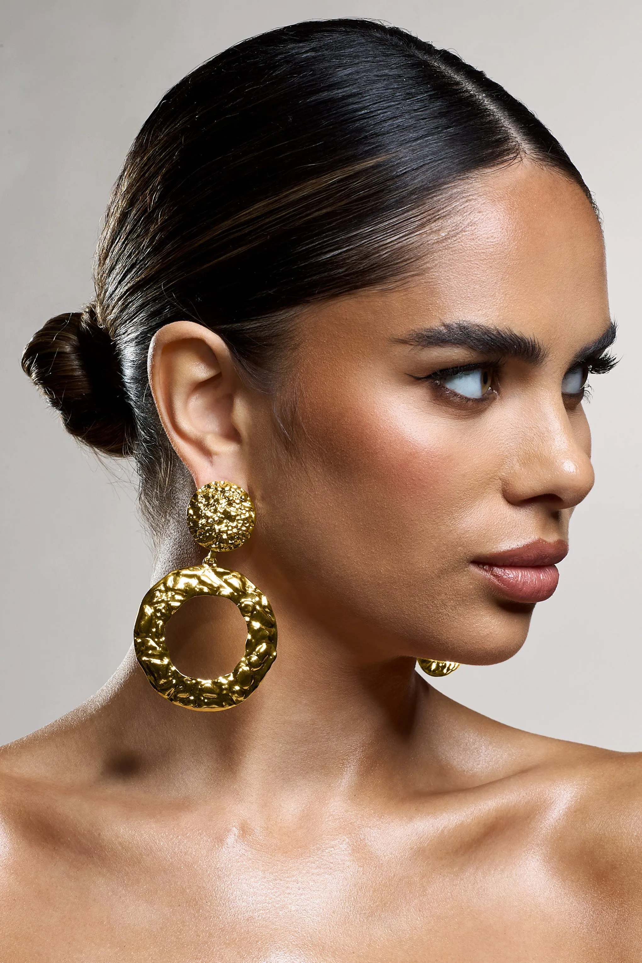 Seville | Gold Textured Statement Drop Earrings