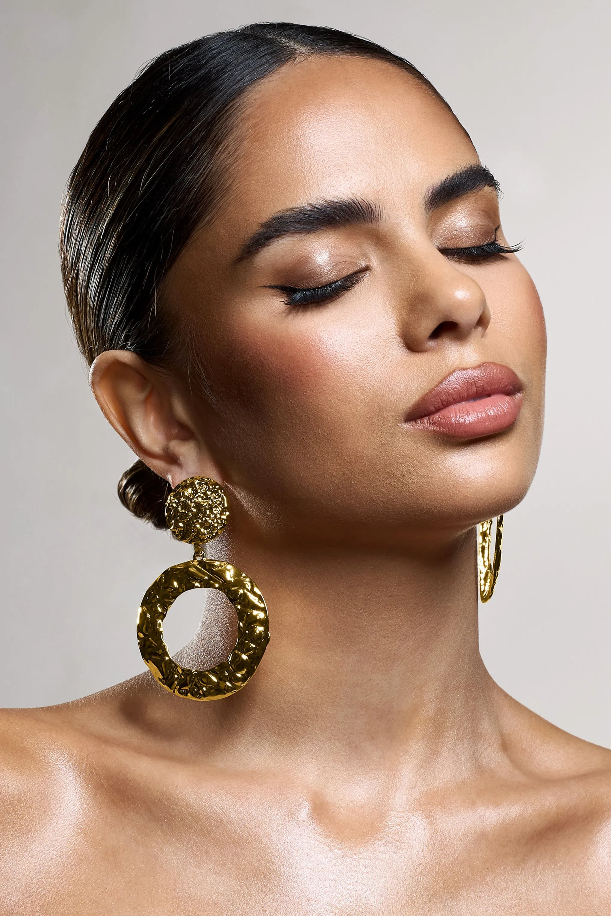 Seville | Gold Textured Statement Drop Earrings