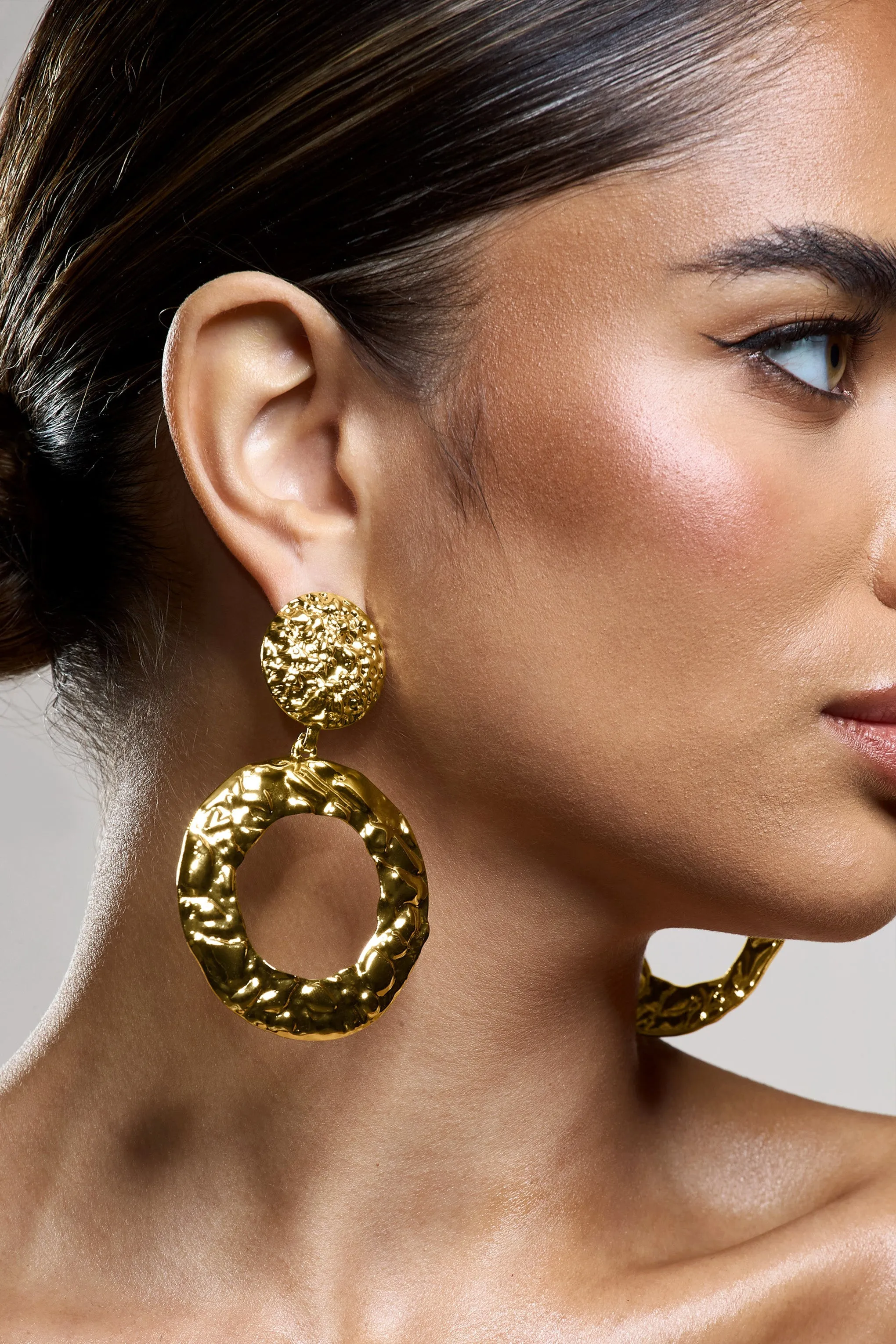 Seville | Gold Textured Statement Drop Earrings