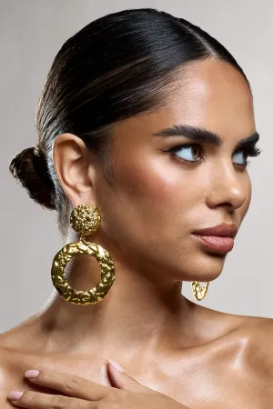 Seville | Gold Textured Statement Drop Earrings