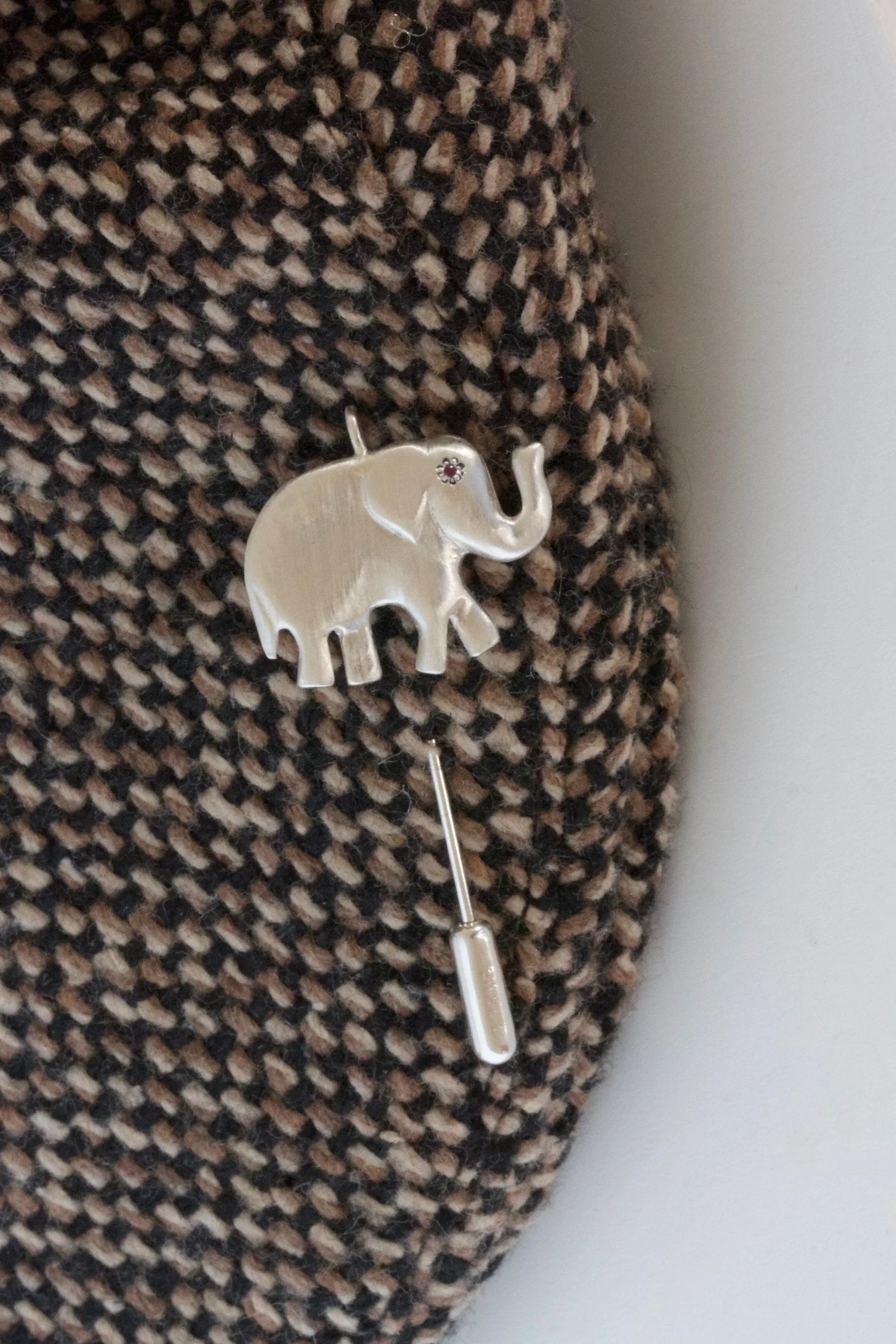 Silver and Ruby Elephant Pin, Elephant Lapel Pin