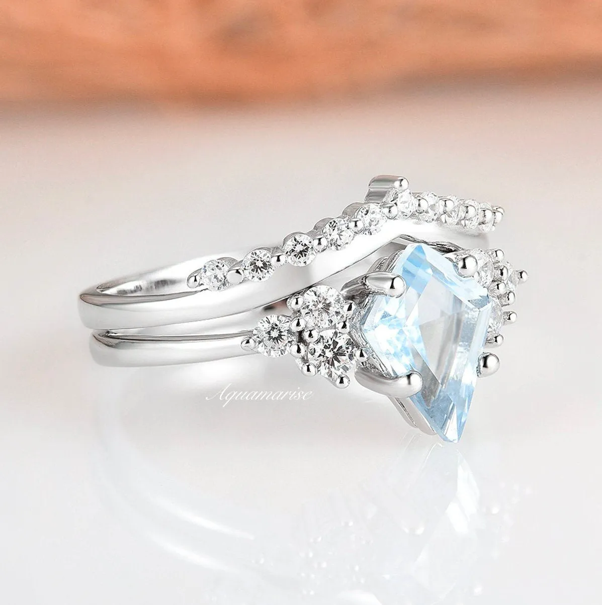 Skylar Aquamarine Ring Set- Sterling Silver