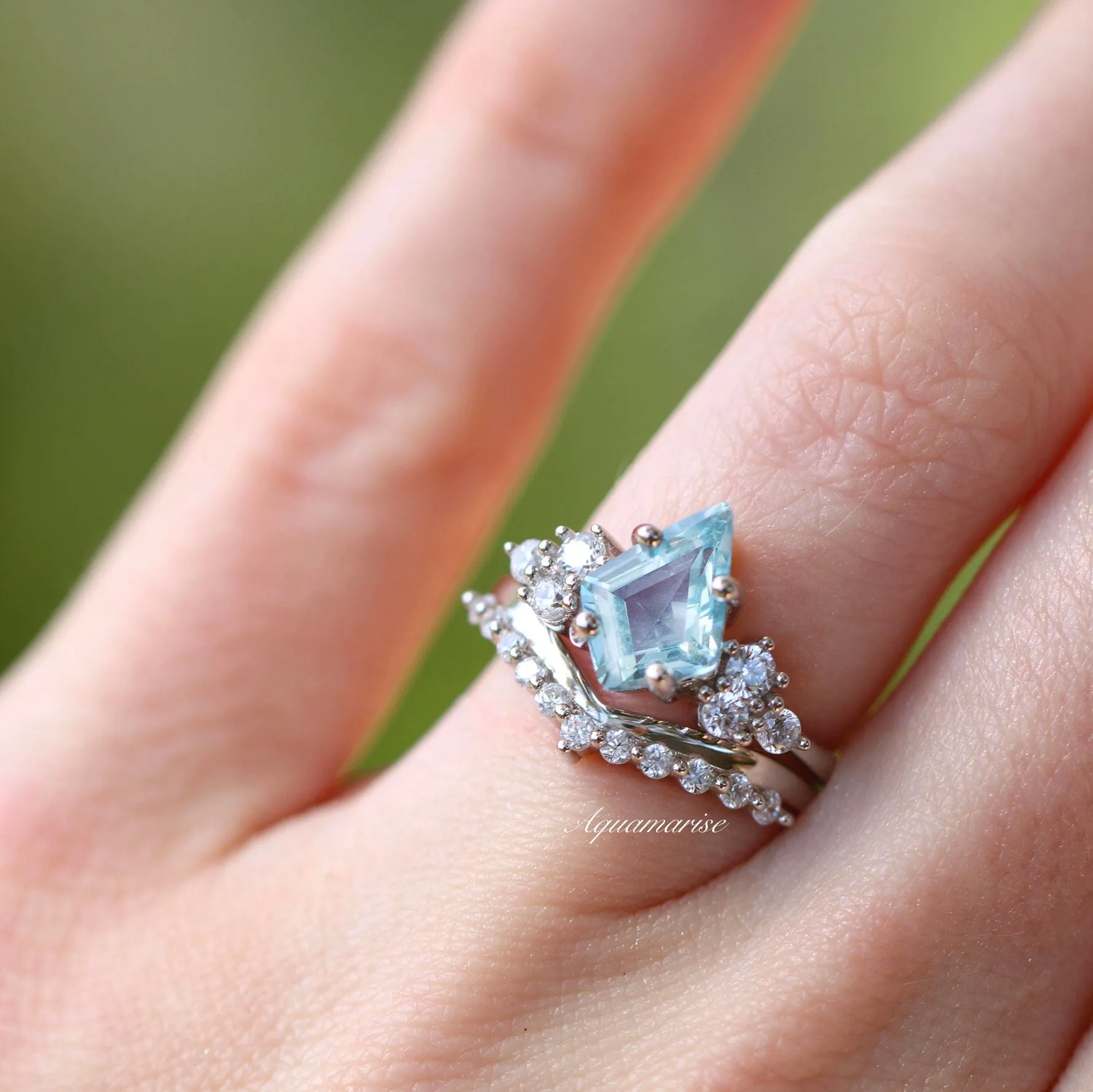 Skylar Aquamarine Ring Set- Sterling Silver