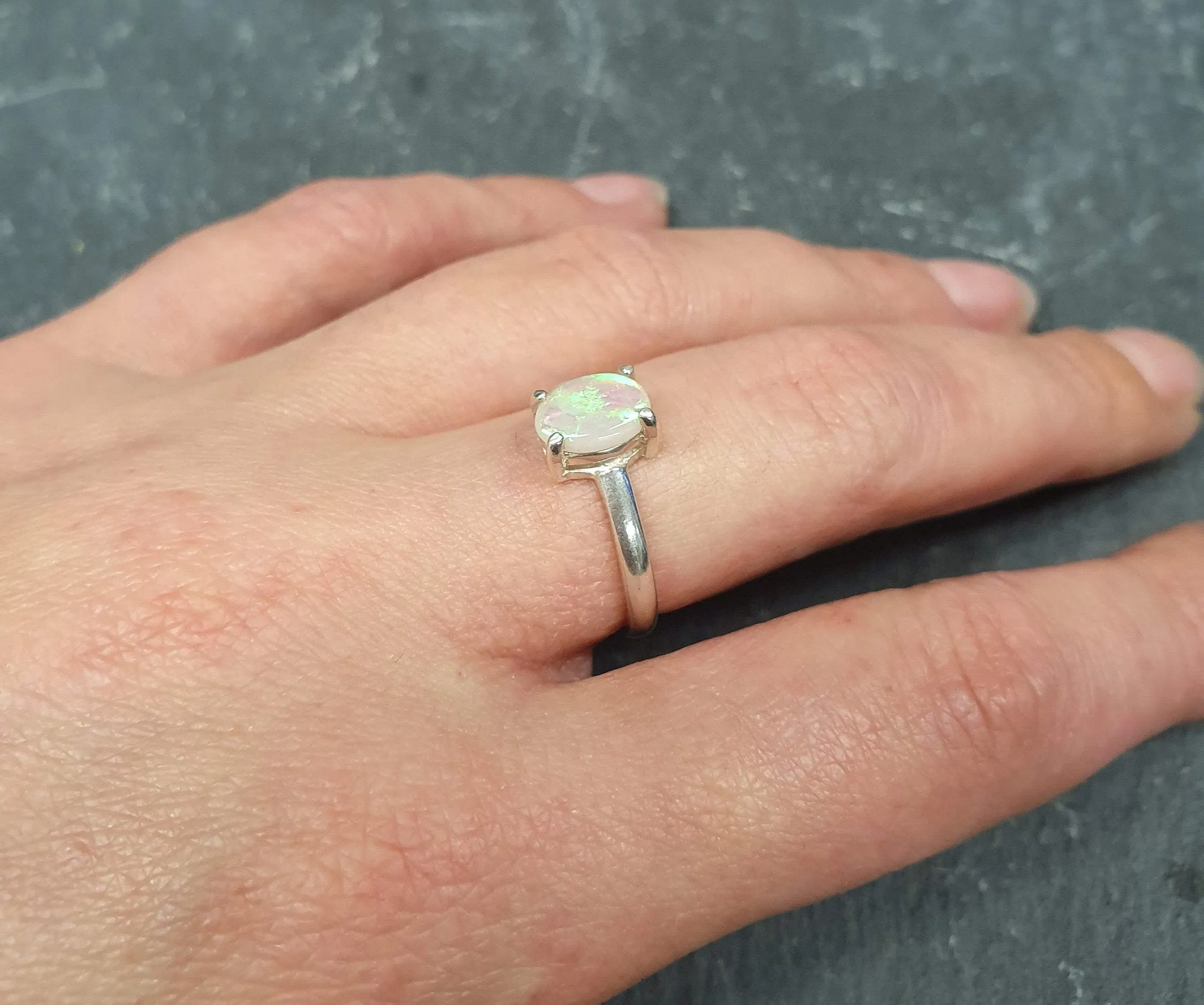 Solitaire Opal Ring - Natural Australian Opal - October Birthstone Ring