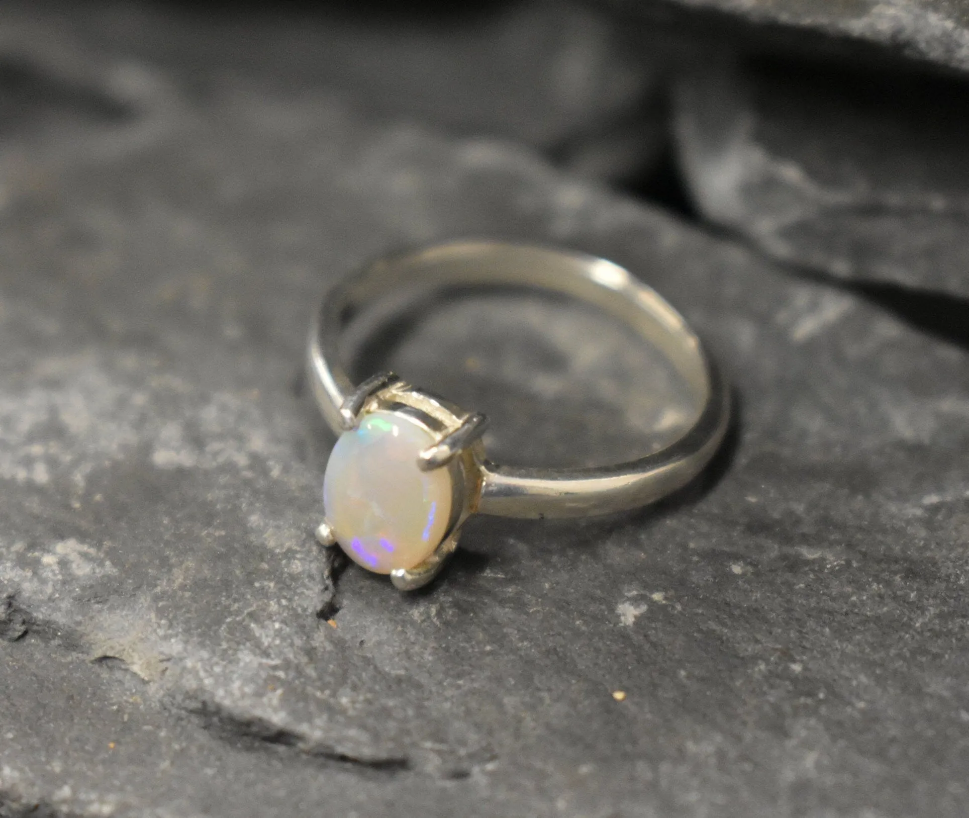 Solitaire Opal Ring - Natural Australian Opal - October Birthstone Ring