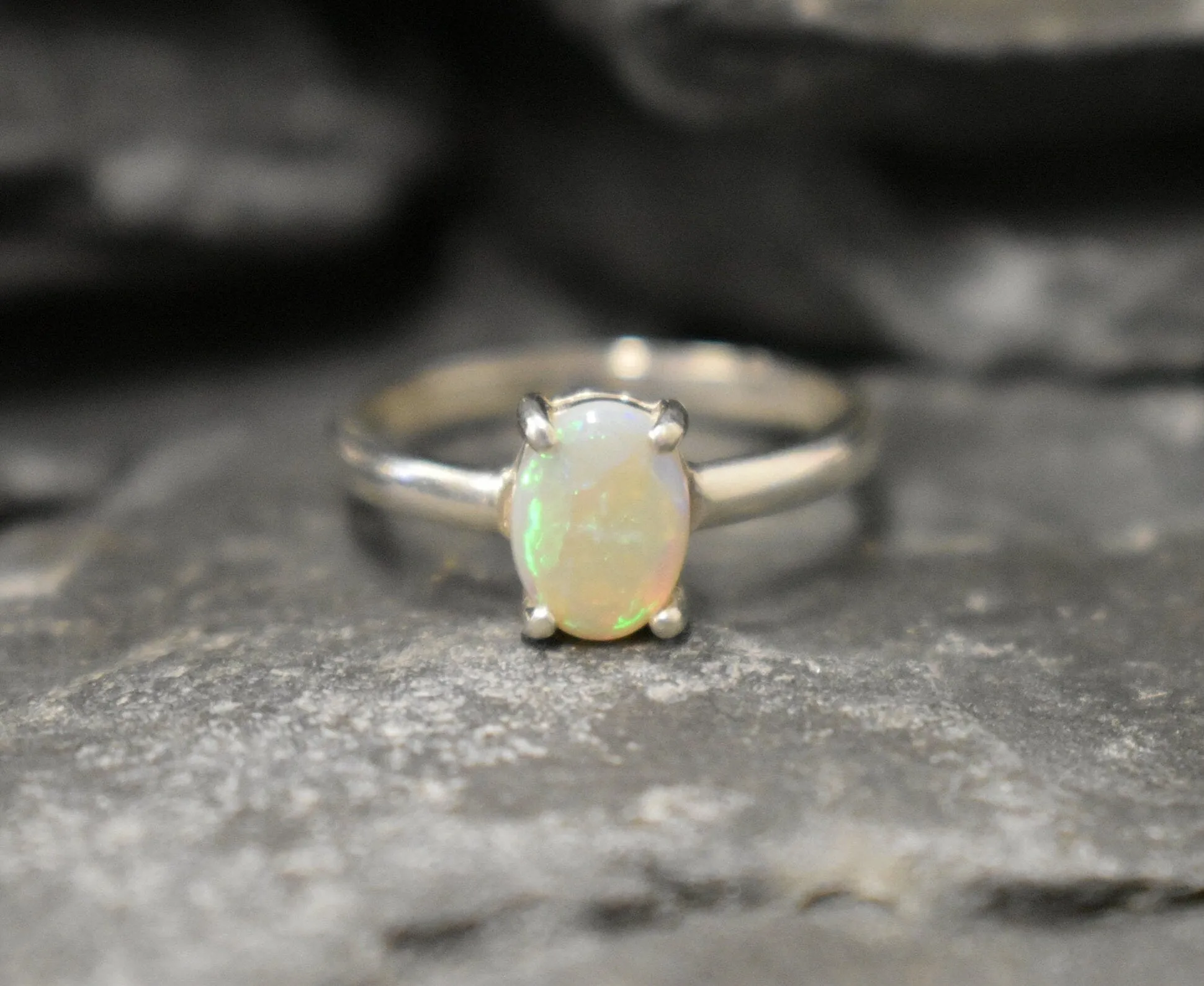 Solitaire Opal Ring - Natural Australian Opal - October Birthstone Ring