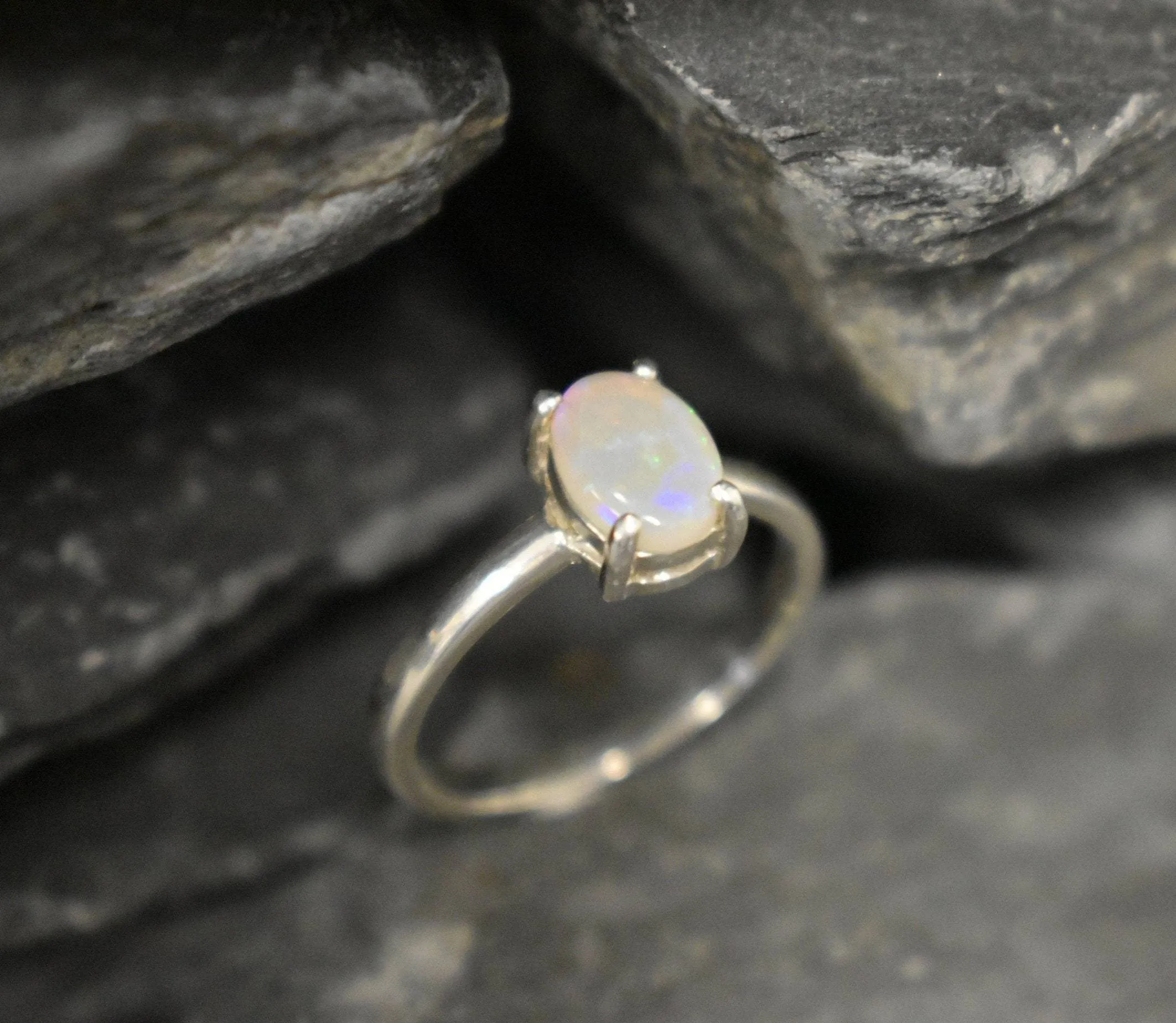 Solitaire Opal Ring - Natural Australian Opal - October Birthstone Ring