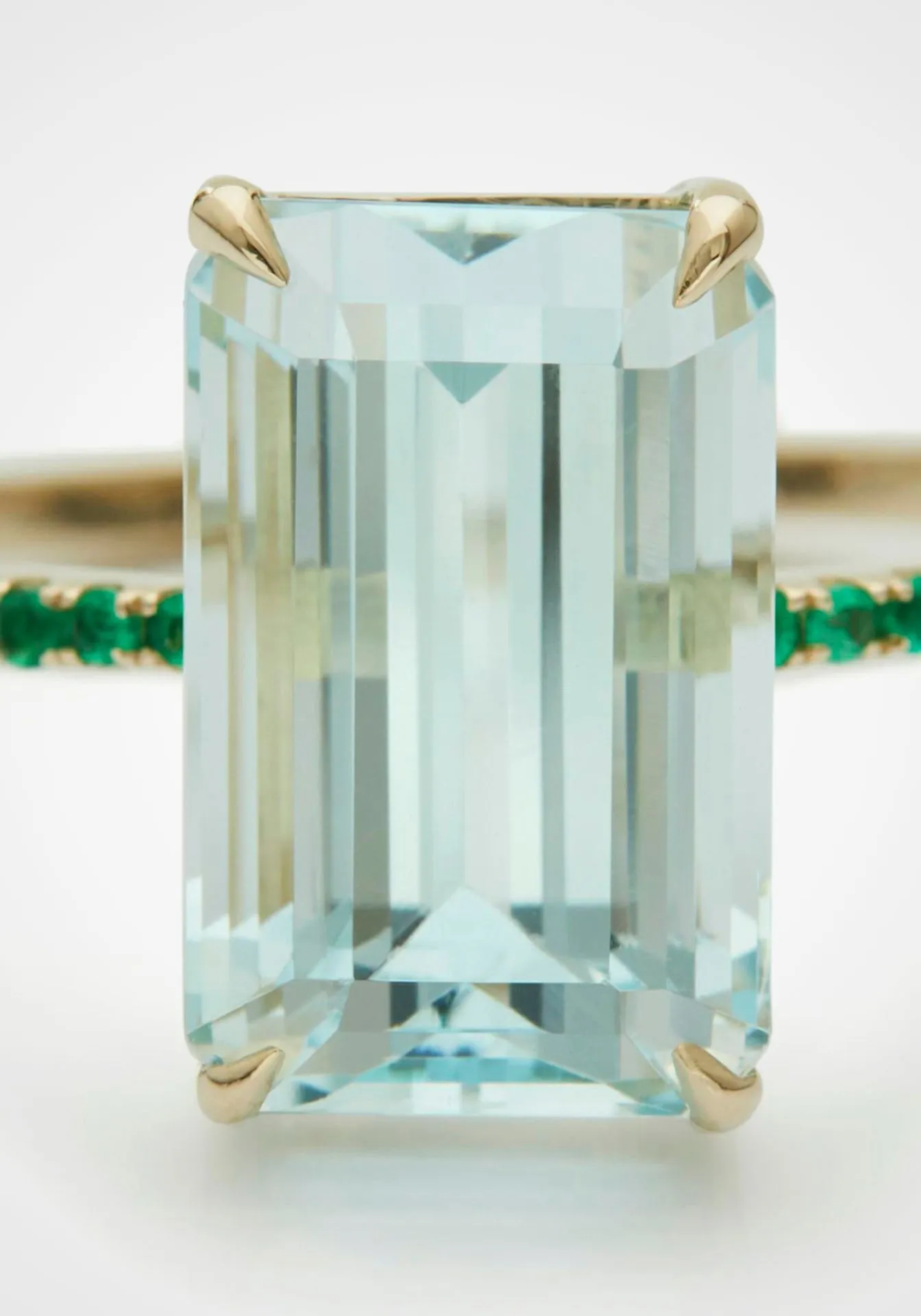 Spring, 18K Yellow Gold, Emerald   Aquamarine Ring