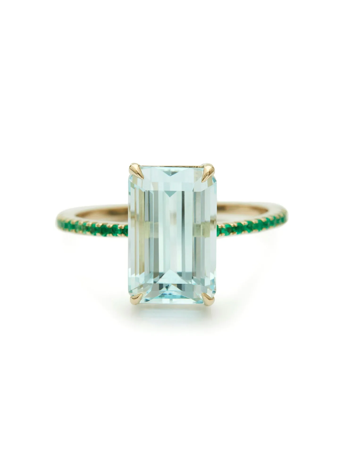 Spring, 18K Yellow Gold, Emerald   Aquamarine Ring