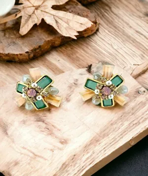 Statement Earring Gemstone Floral Stud Vintage