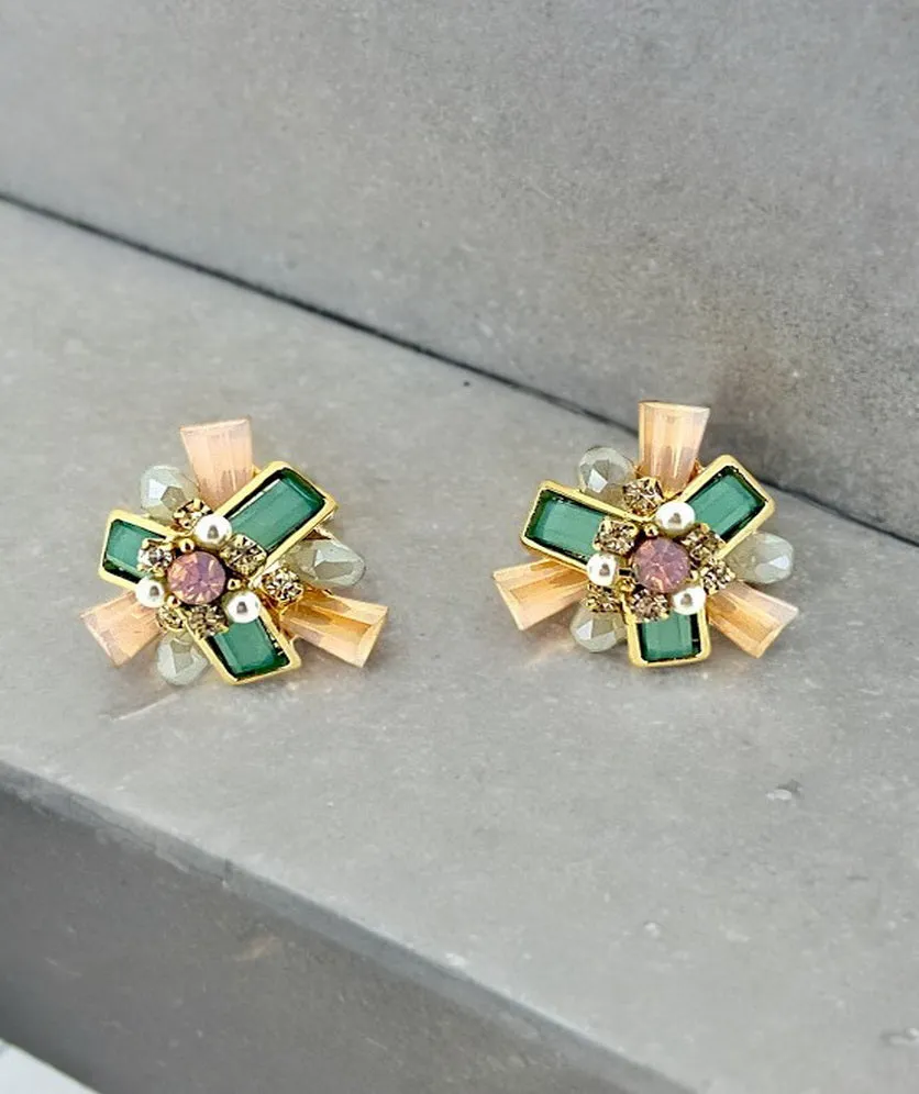 Statement Earring Gemstone Floral Stud Vintage