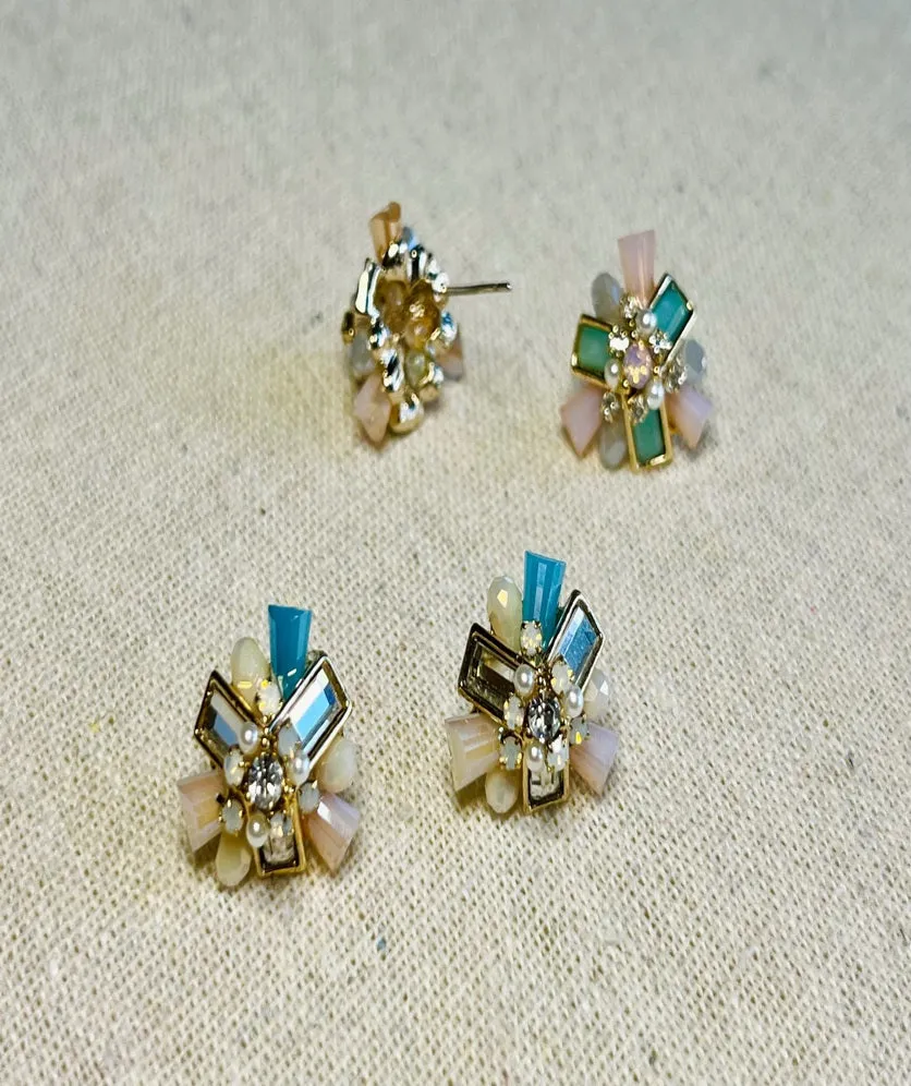 Statement Earring Gemstone Floral Stud Vintage