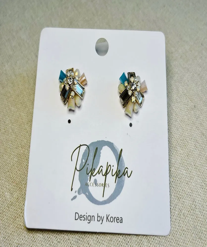 Statement Earring Gemstone Floral Stud Vintage