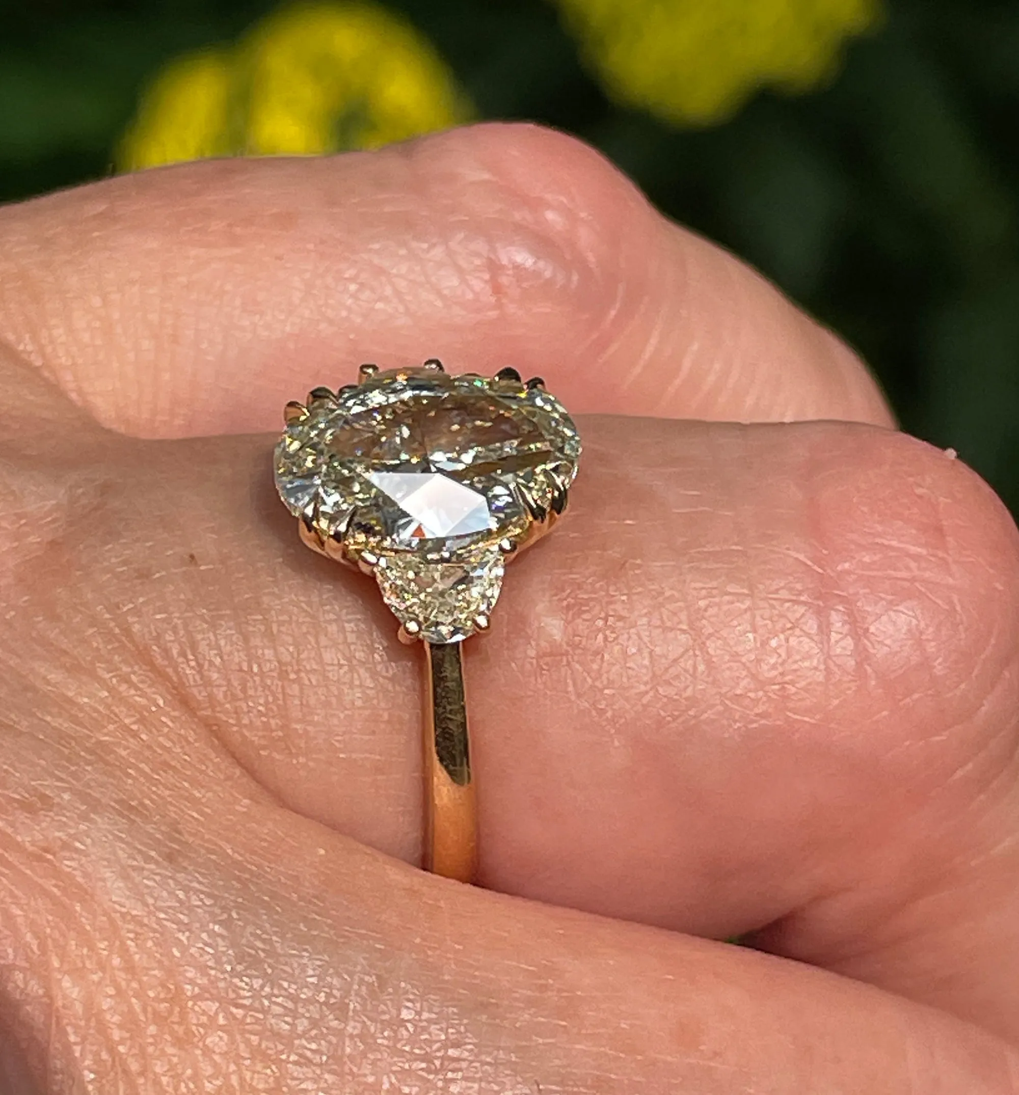 Stunning GIA 3.50ct Vintage OVAL DIAMOND Engagement Wedding Trilogy 18k Gold Ring