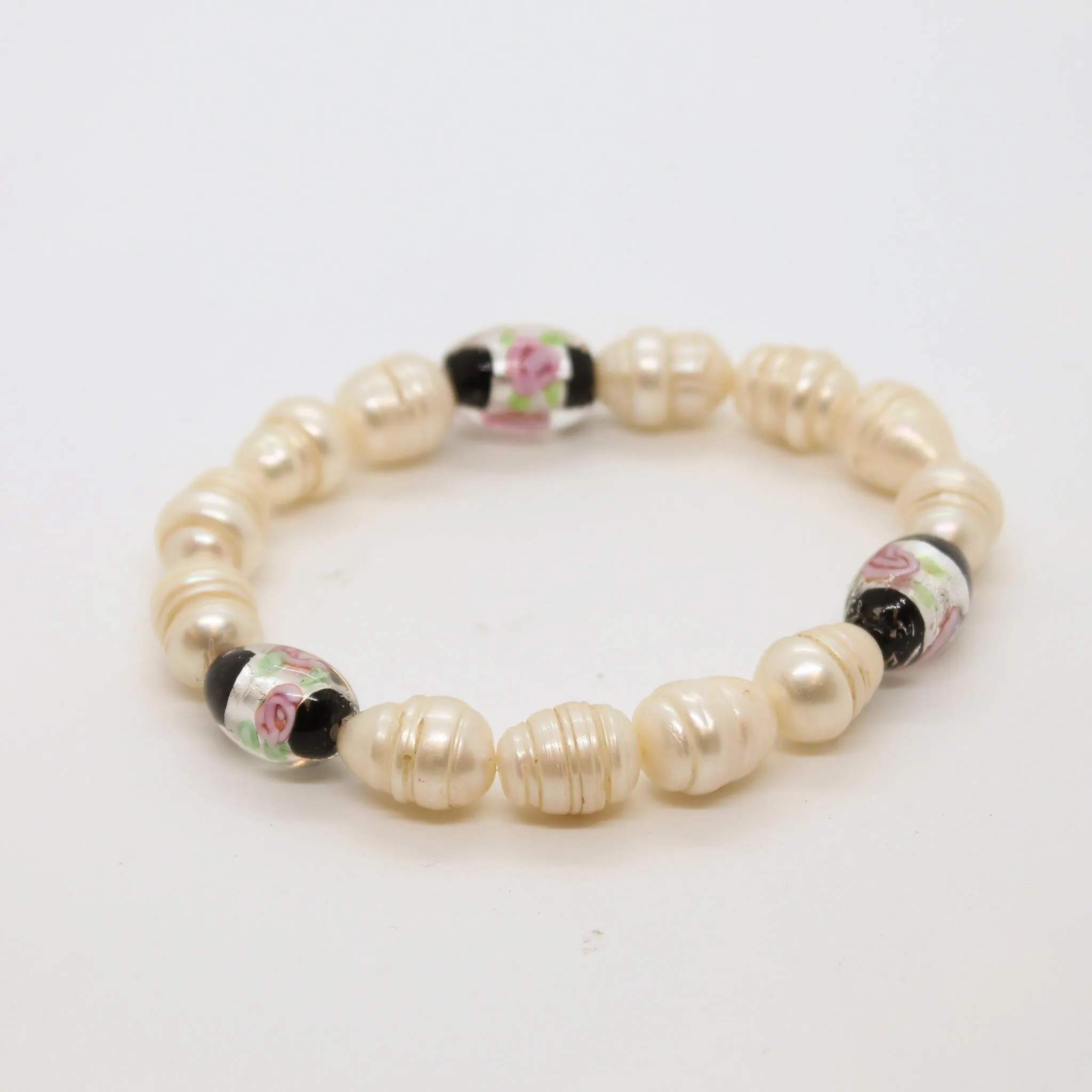 Sunshine Collection, Bracelet,14mm Pearls with Glass Rose Beads