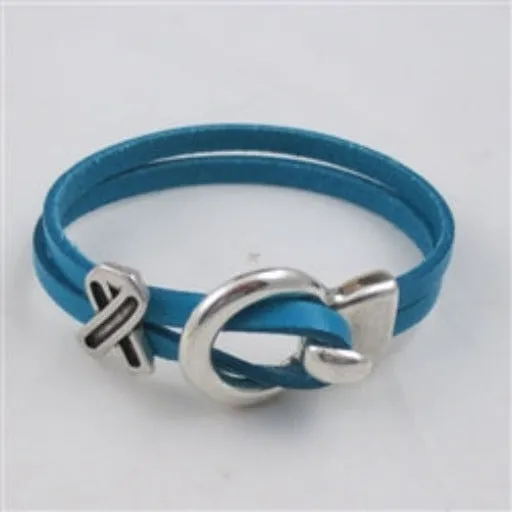 Teal Awareness Flat Leather Bracelet