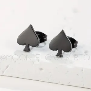 Tiny Black Spade Stud Earrings